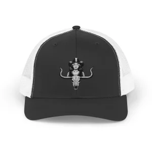 Longhorn Skull Trucker Cap — Western Cowboy Snapback Mesh Hat