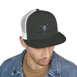 Embroidered Bull Skull Trucker Cap — Western Mesh Snapback Hat
