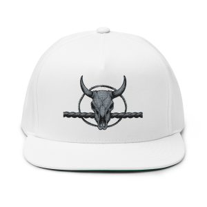 Embroidered Longhorn Skull Flat Bill Cap — Western Cow Skull Snapback Hat